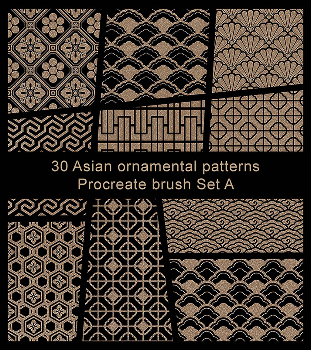 (Procreate) Asian ornamental patterns Brush Set A